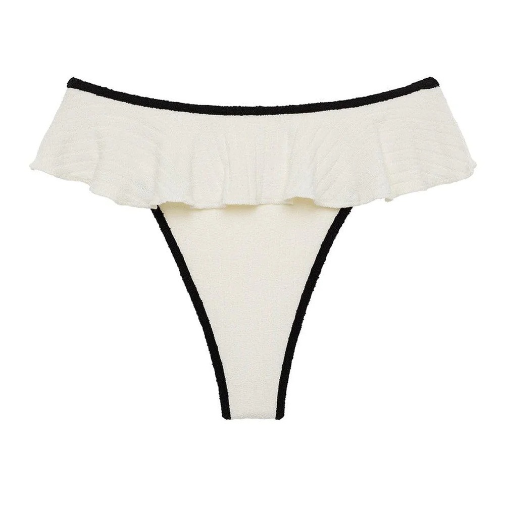 Montce Cream Black Binded Terry Rib Tamarindo Ruffle Bikini Bottom